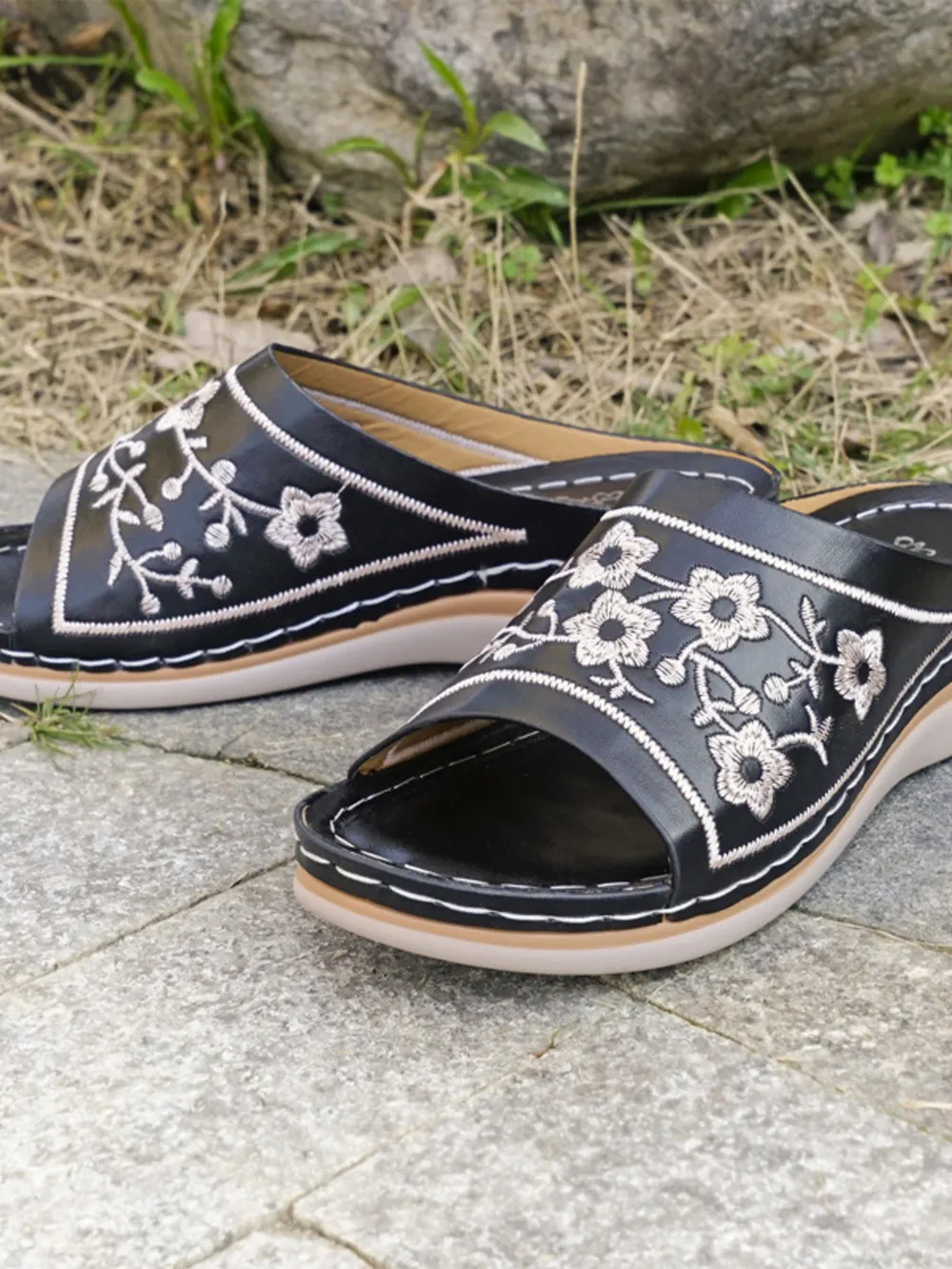 Floral Embroidered Comfort Sandals, image 3