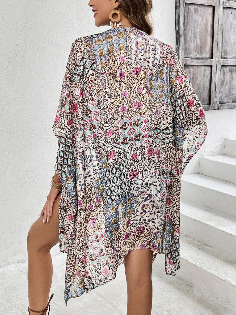 Floral Print Open Front Cover Up, image 2