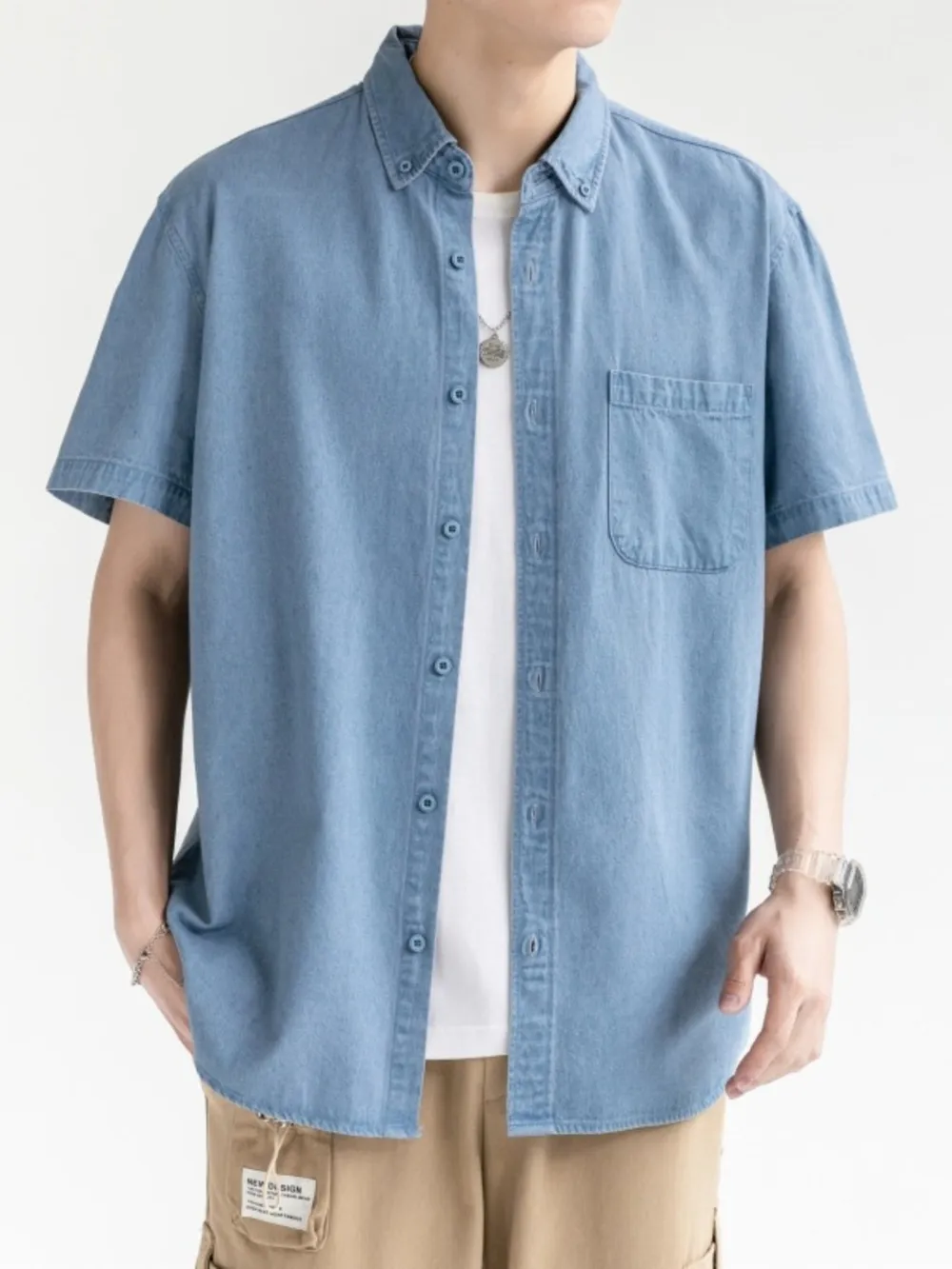 Men's Plus Size Casual Short Sleeve Denim Shirt