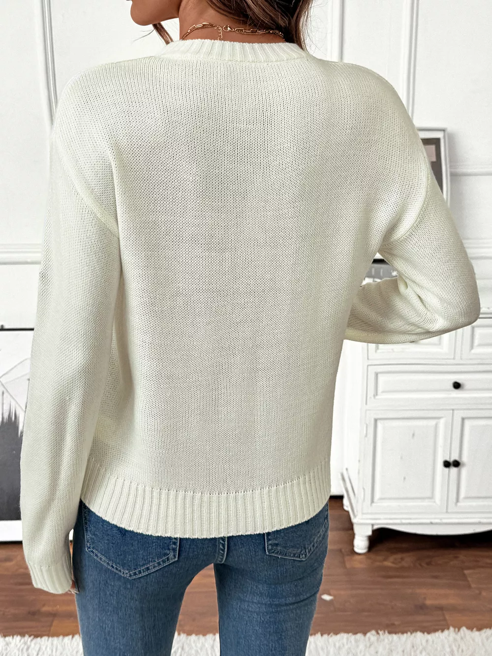Flower Round Neck Long Sleeve Sweater, image 9