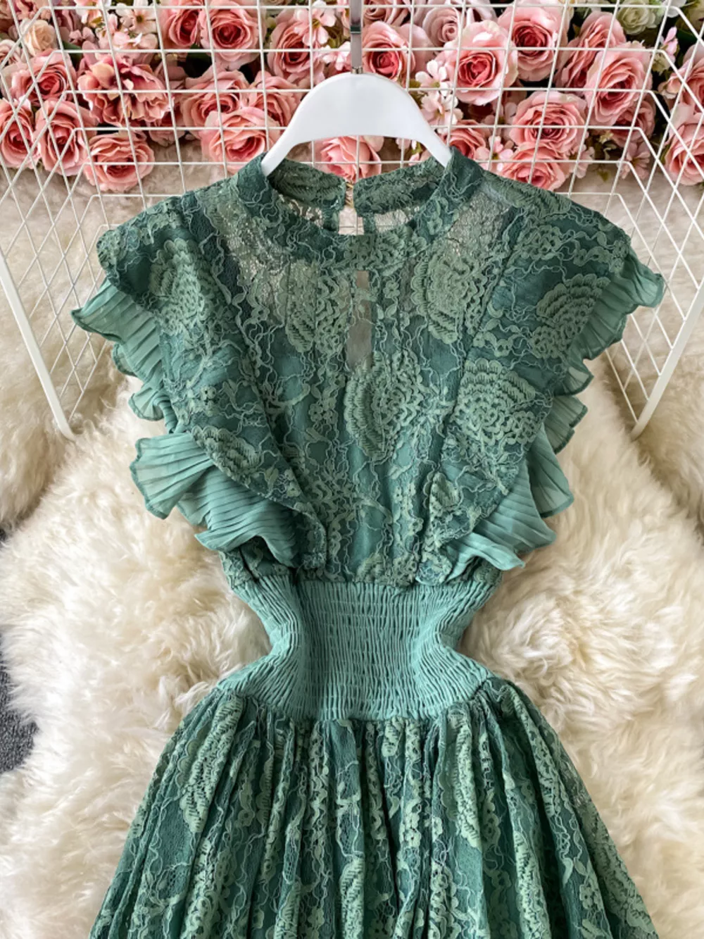 Ruffled Mock Neck Lace Maxi Dress, image 12