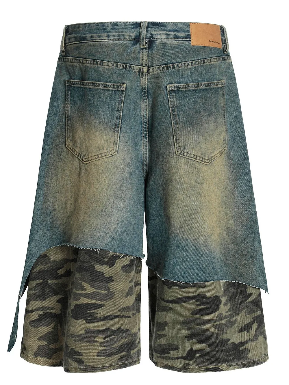 Men's Distressed Camo Patchwork Denim Shorts, image 3