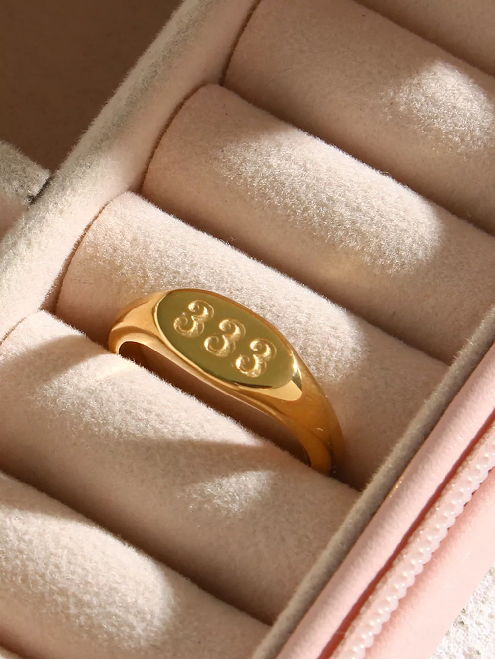 18K Gold-Plated 333 Number Signet Ring, image 8
