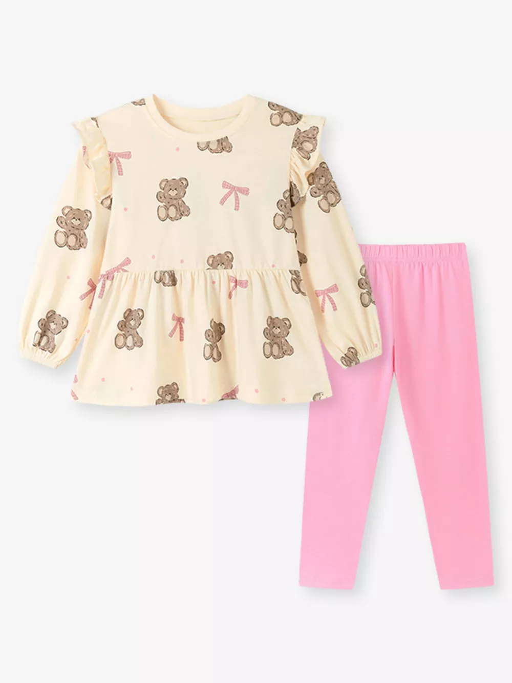 Children's Bear Print Peplum Top and Leggings Set, image 4