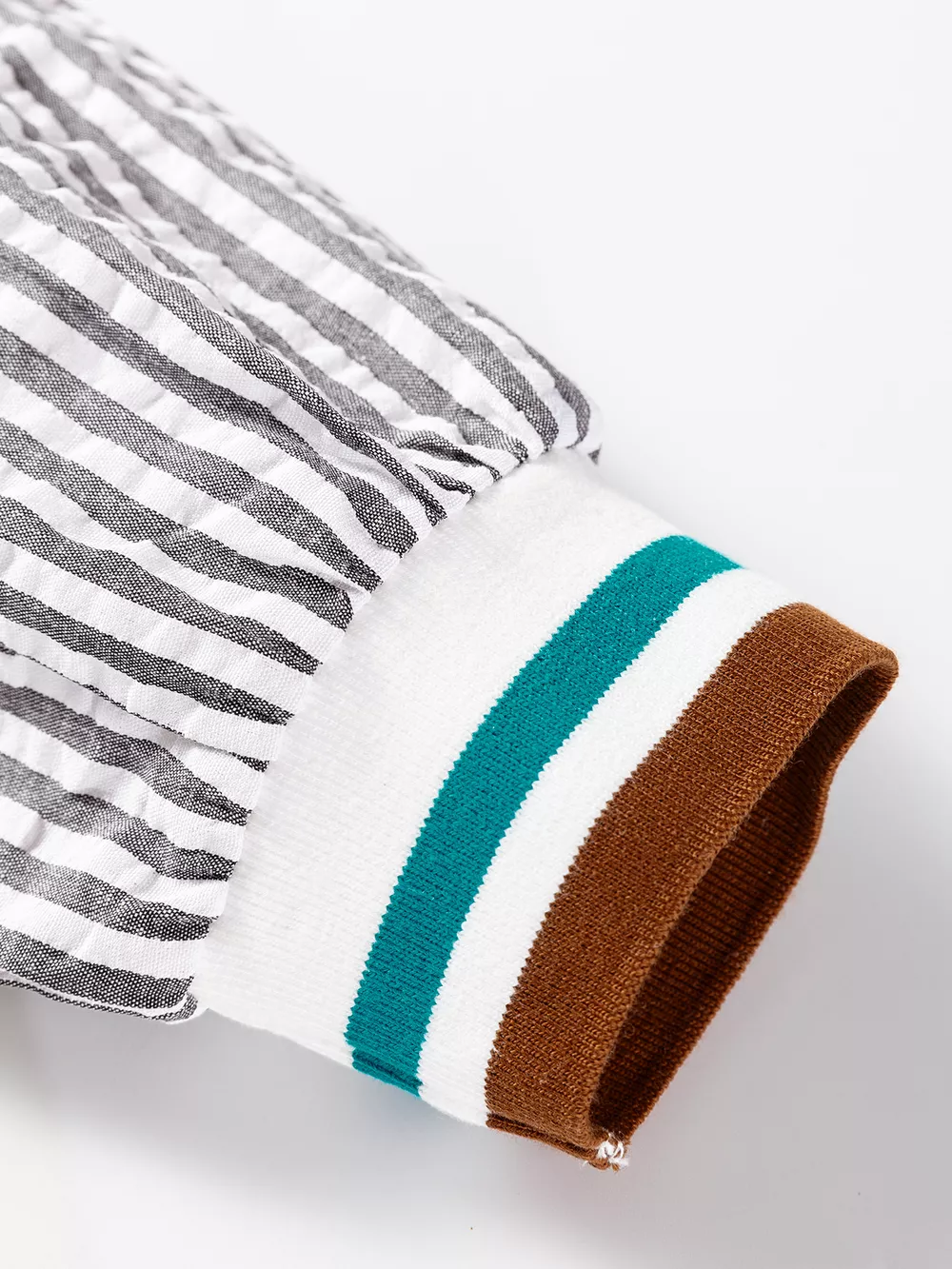 Striped Print Contrast Patchwork Detail Split Neck Blouse, image 6