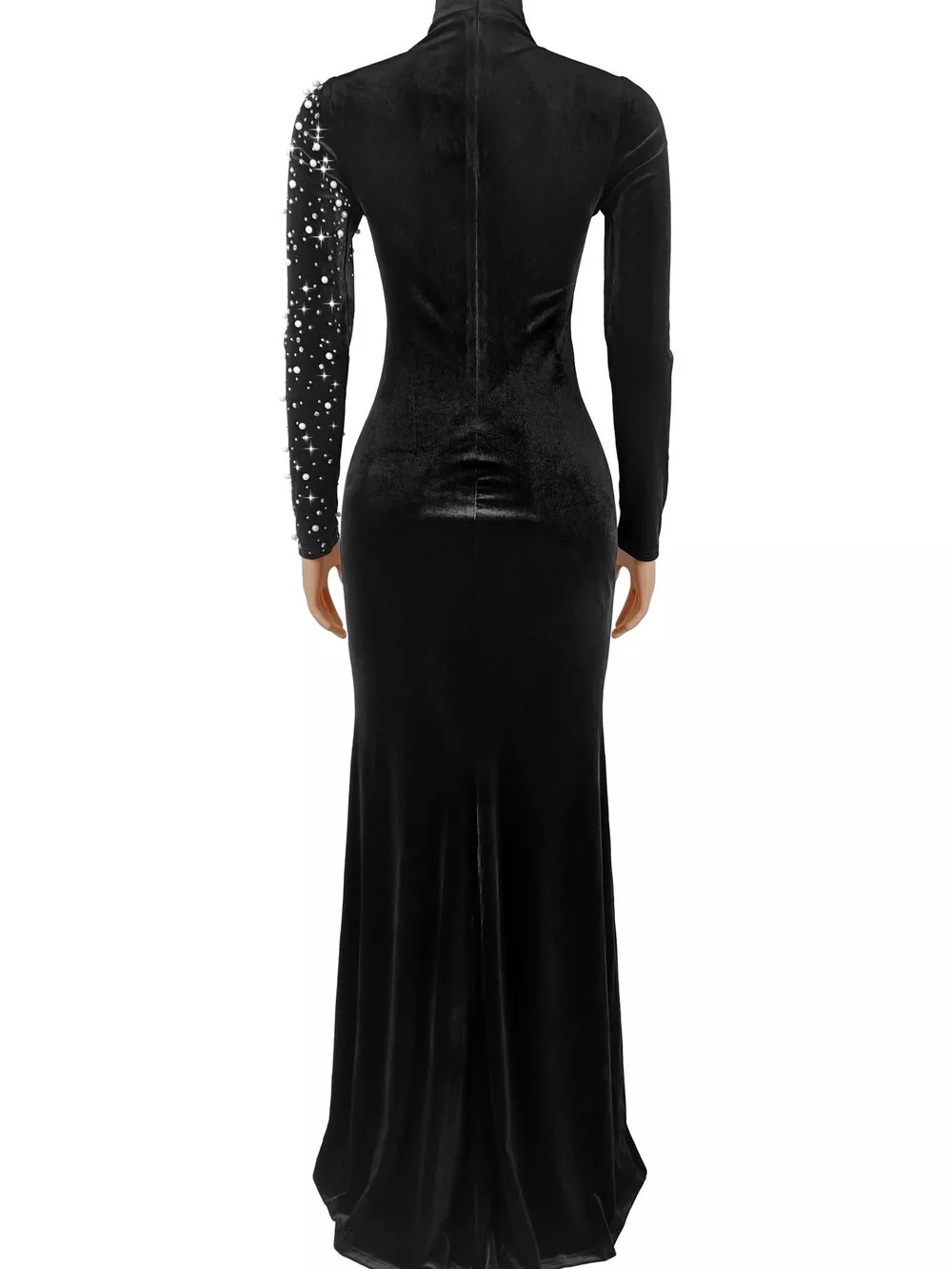 Rhinestone Embellished Velvet Mermaid Evening Maxi Dress, image 5