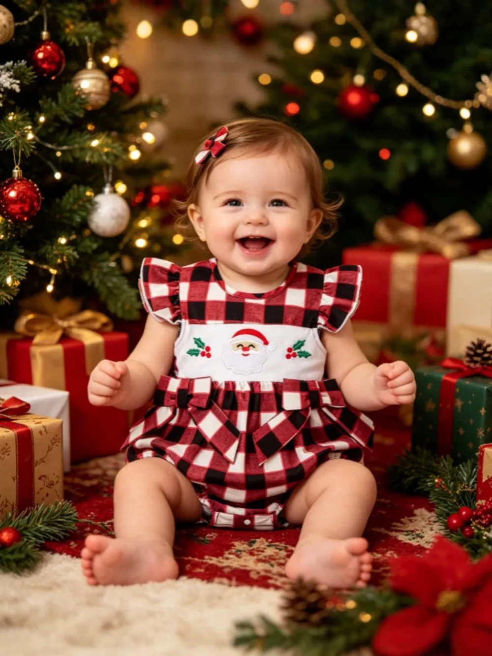 Children's Christmas Ruffle Bodysuit with Embroidery