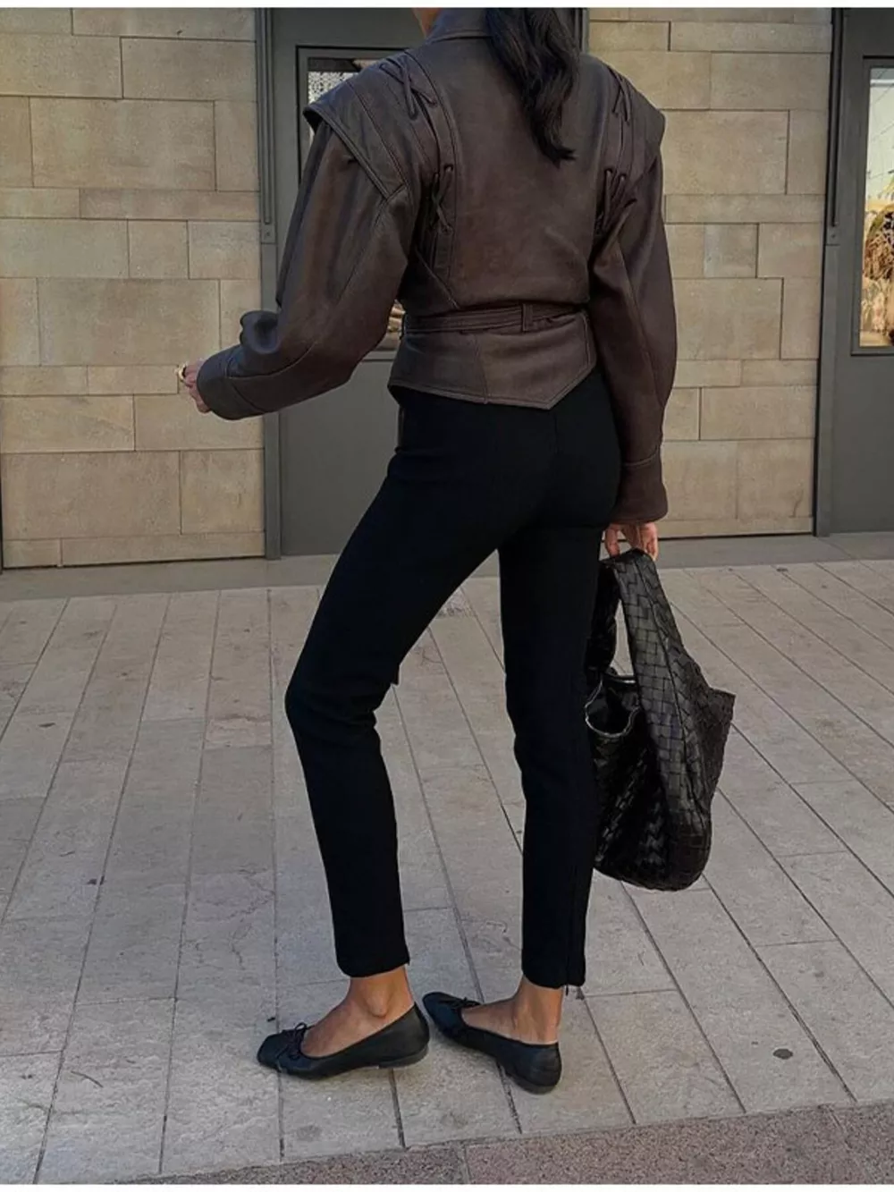 Belted Leather Jacket with Shawl Collar, image 7