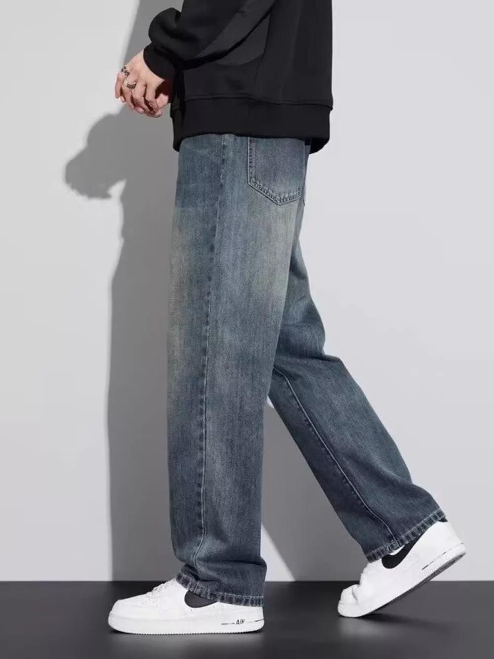 Men's Full Size Vintage Wash Wide Leg Jeans Plus Size, image 2