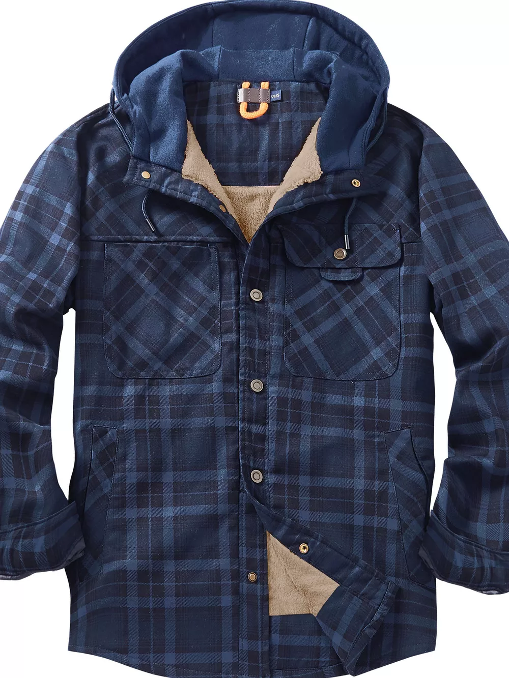 Men's Snap Down Plaid Flannel Hooded Jacket, image 12