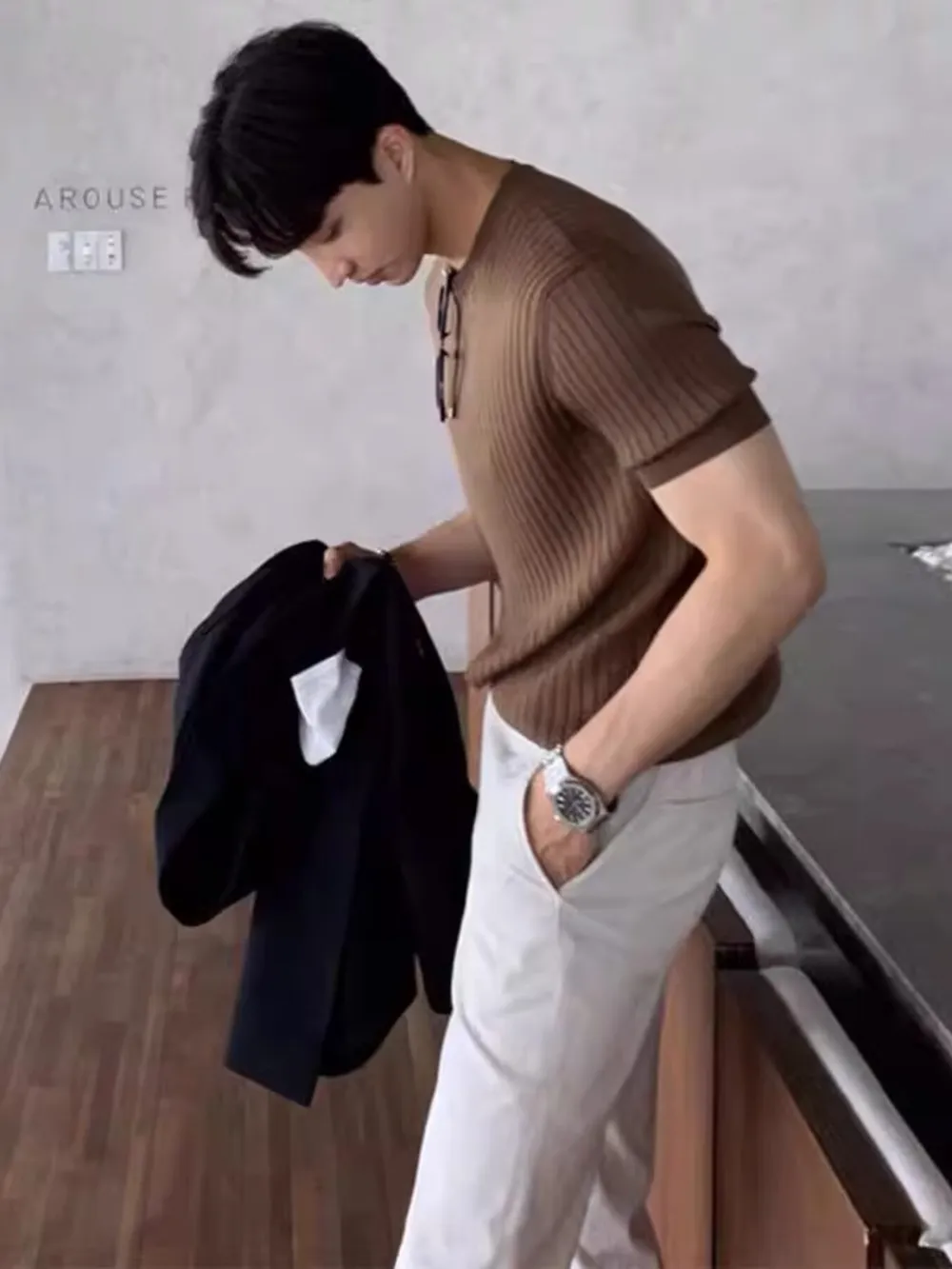 Men's Full Size Ribbed Knit Short Sleeve T-Shirt Plus Size, image 3