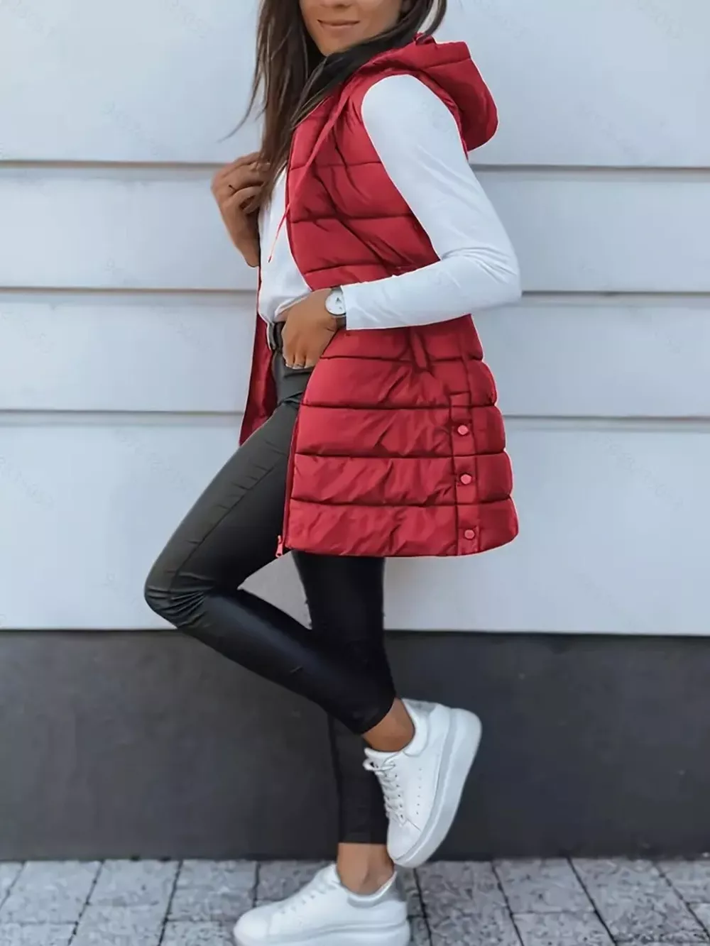 Zip Up Longline Hooded Puffer Vest Coat, image 20