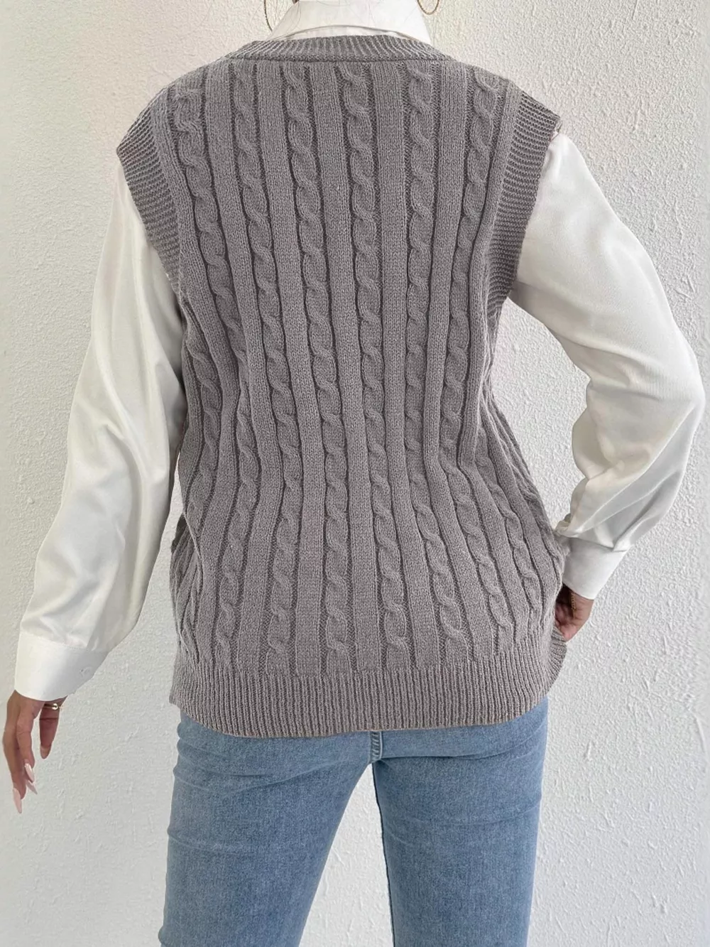 Cable-Knit Button-Up Sweater Vest, image 15