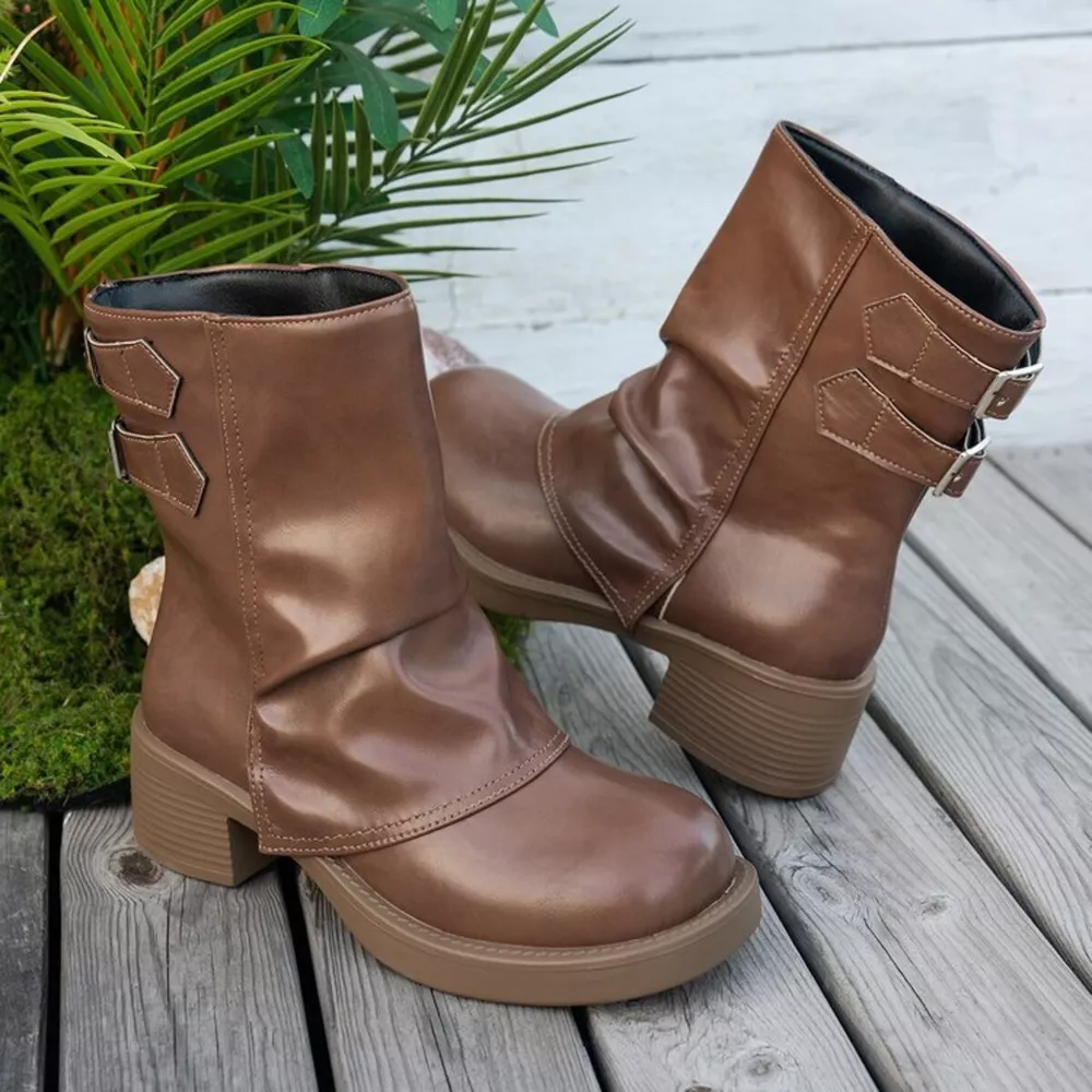 Round Toe Block Heels Boots, image 4