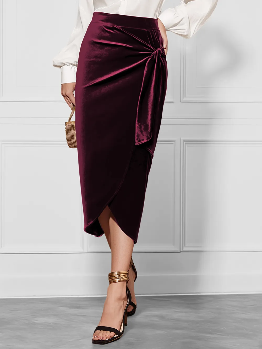 Side Tied Velvet Skirt, image 7