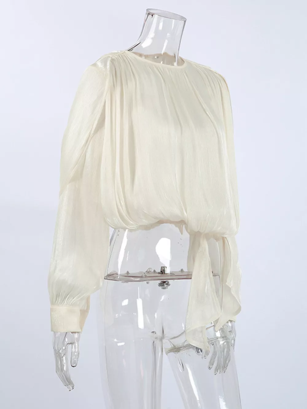 Metallic Sheen Blouse with Tie Detail, image 7