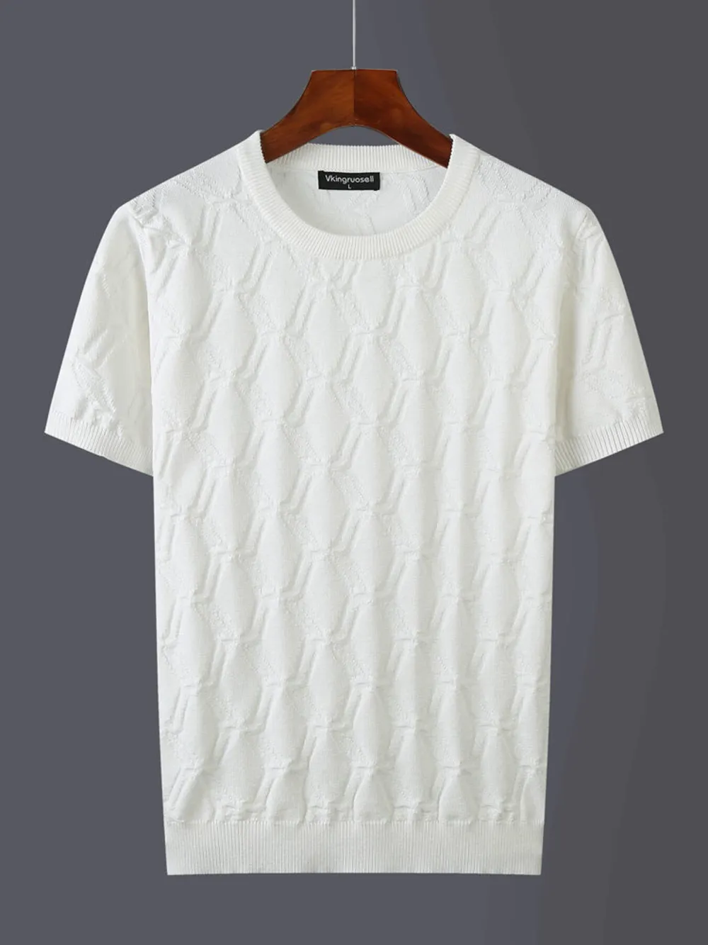 Men's Plus Size Textured Round Neck Short Sleeve Knit Top, image 3