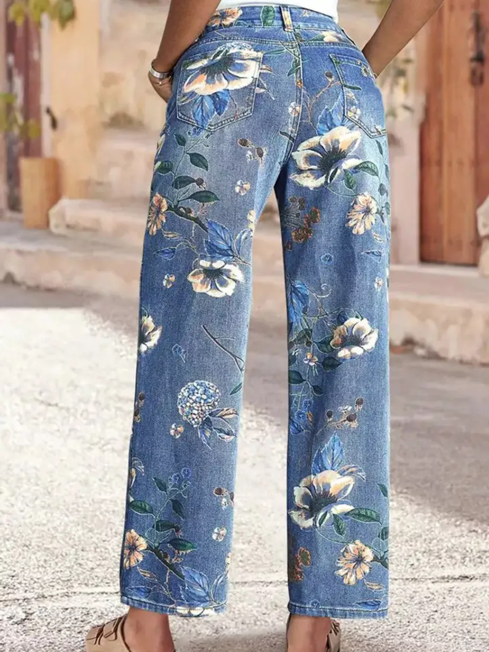 Floral Print Wide Leg Jeans, image 4