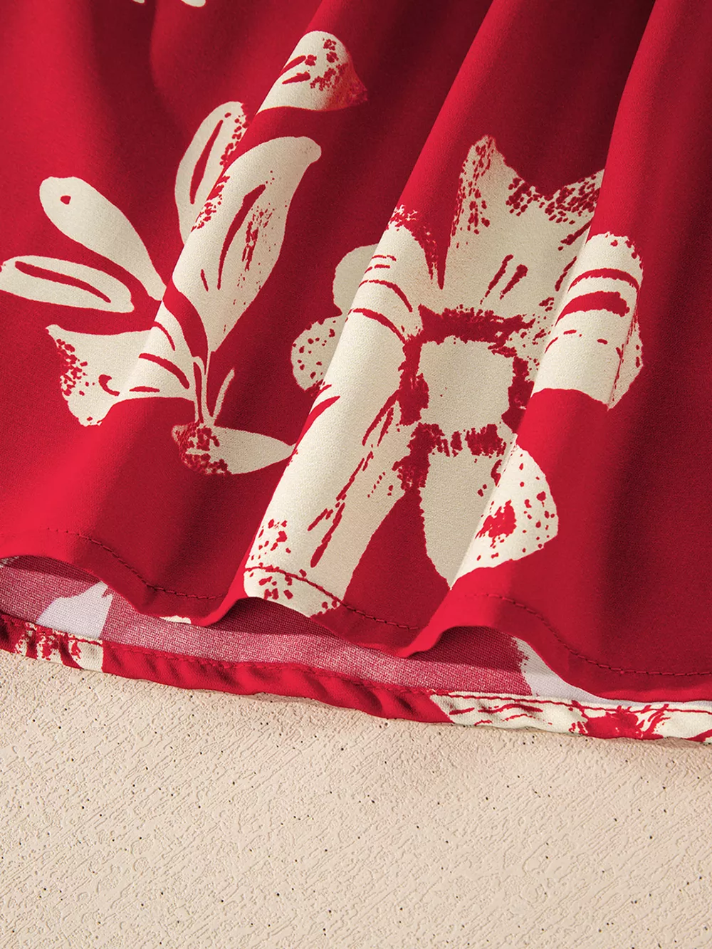 Contrast Tied Neck Shirred Puff Sleeve Flower Blouse, image 8