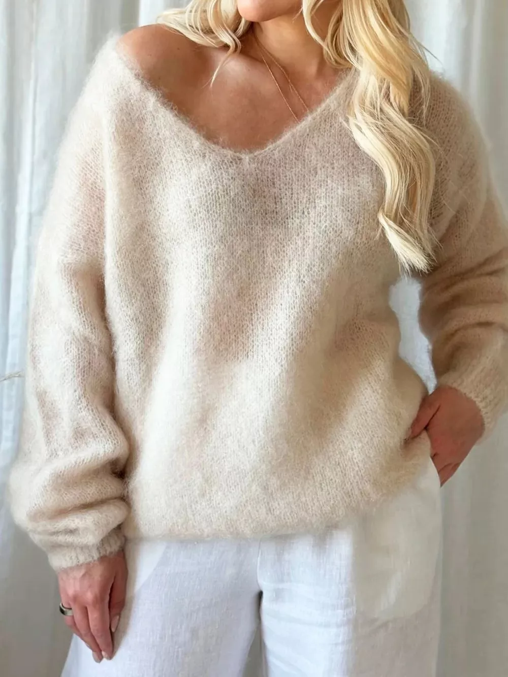 V-Neck Dropped Shoulder Sweater