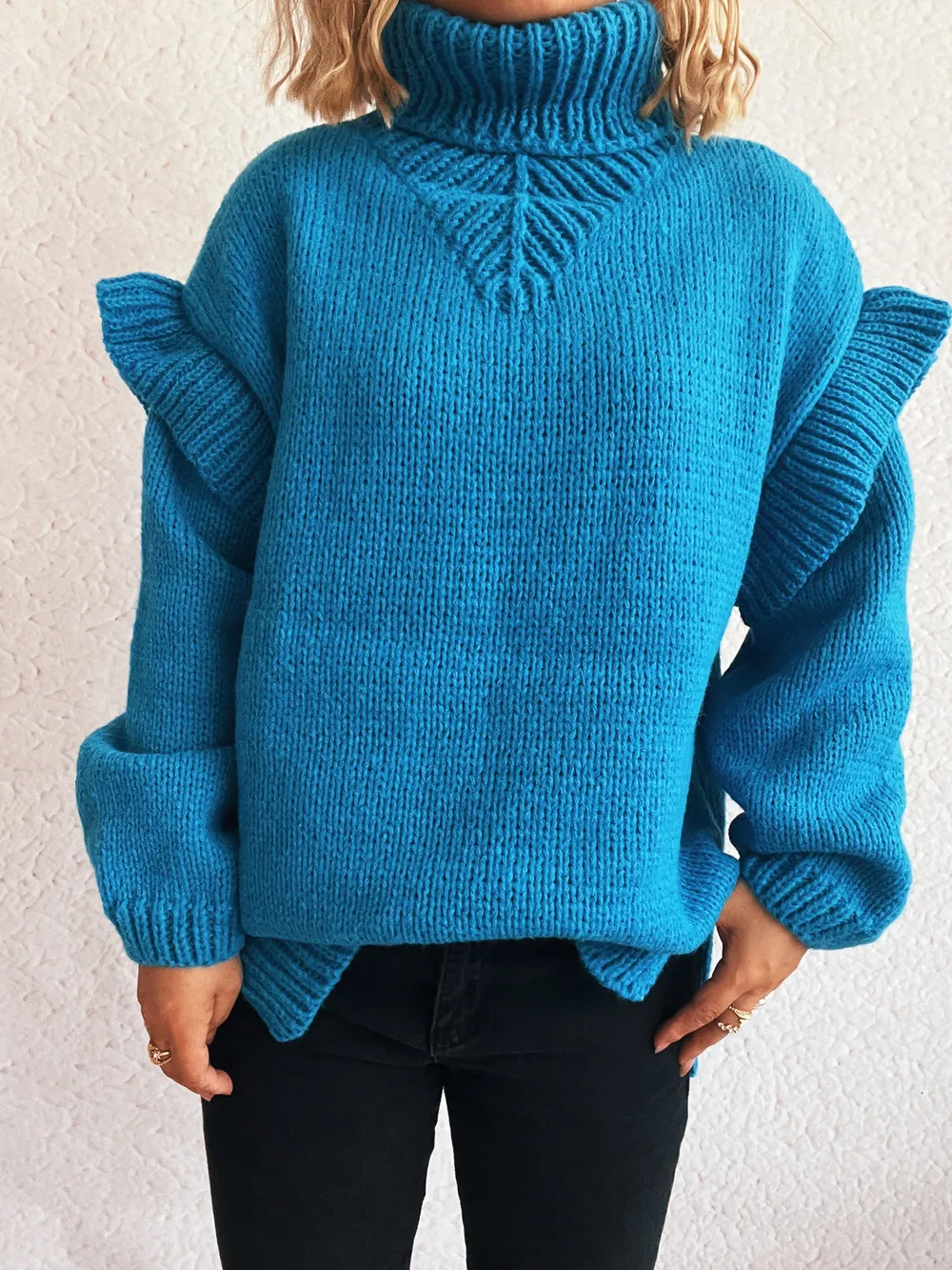 Ruffled Turtleneck Long Sleeve Sweater, image 19