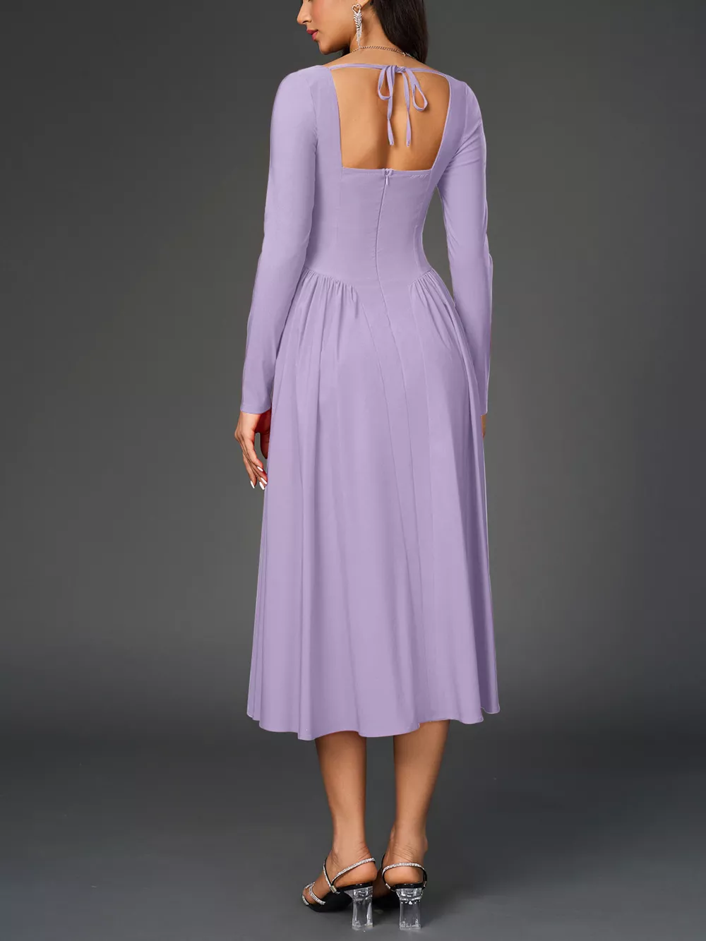 Sweetheart Neckline Long Sleeve A-Line Midi Dress, image 26