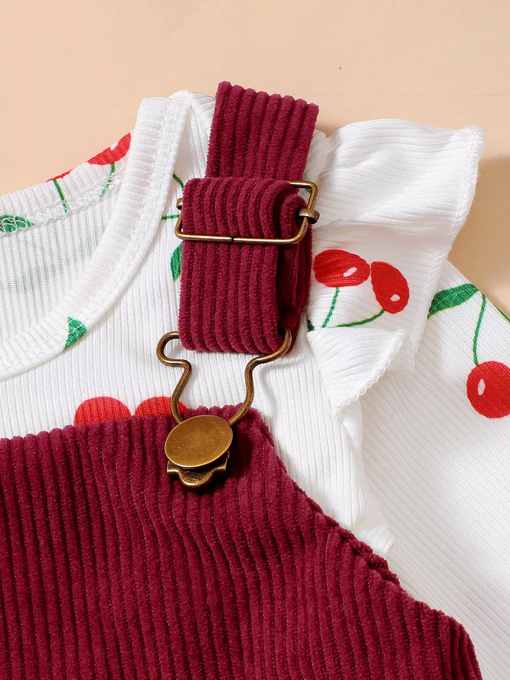 Children's Cherry Print Bodysuit and Corduroy Dress Set, image 5