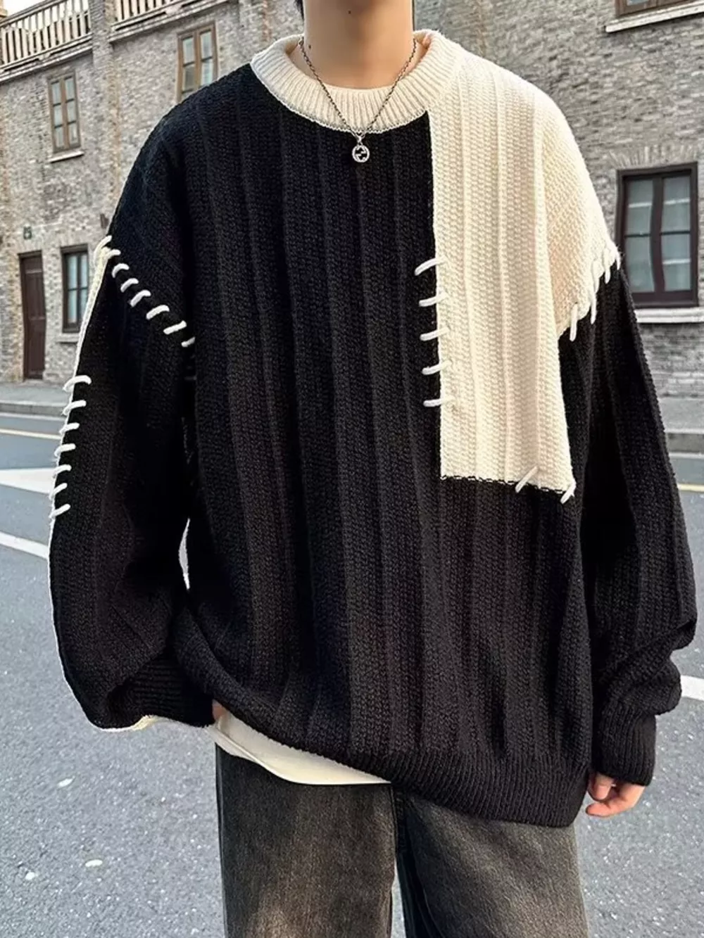 Men's Color Block Round Neck Knitted Pullover, image 5