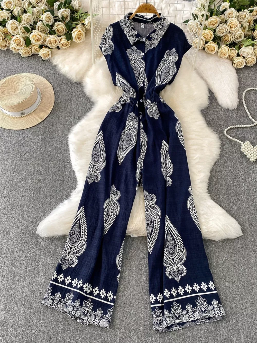Button Front Wide Leg Jumpsuit, image 15