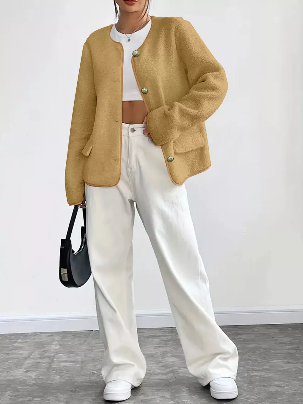 Full Size Textured Button-Up Fleece Outerwear Plus Size, image 15
