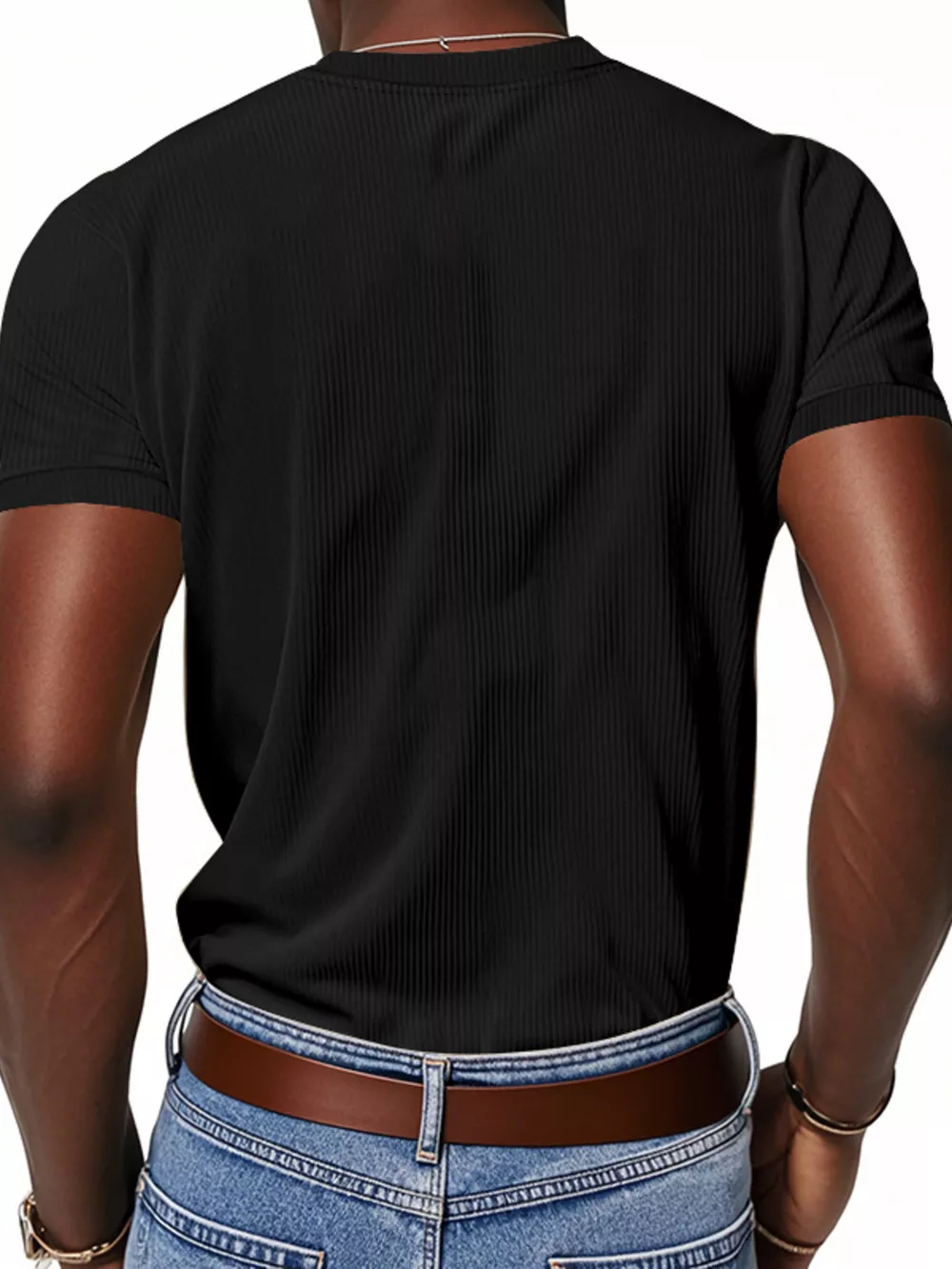 Men's Full Size Ribbed V-Neck T-Shirt Plus Size, image 3