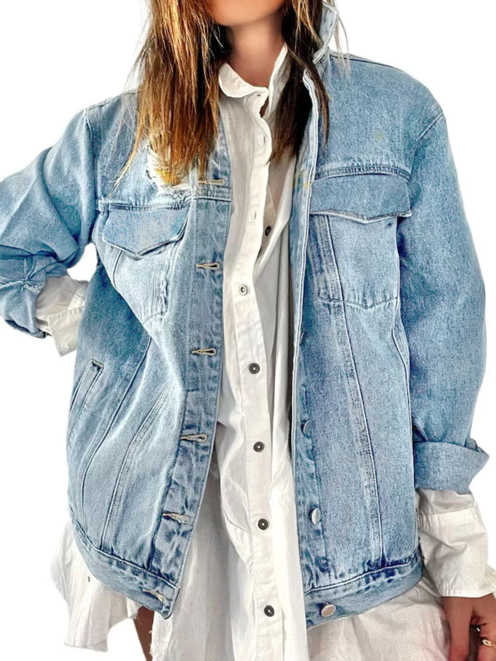 Full Size Heart and Umbrella Graphic Denim Jacket Plus Size, image 3