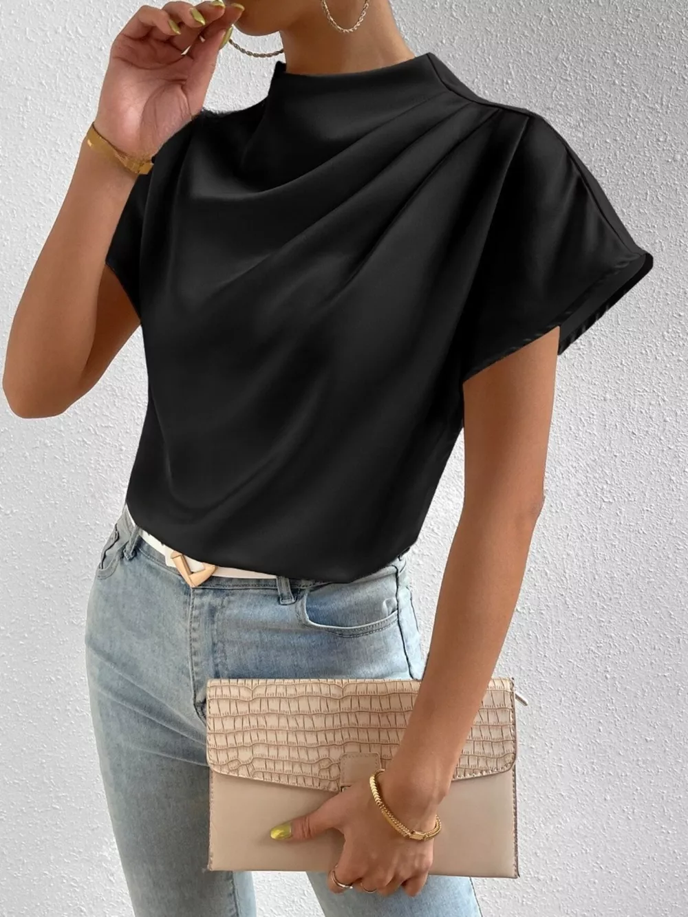 Mock Neck Satin Blouse, image 10