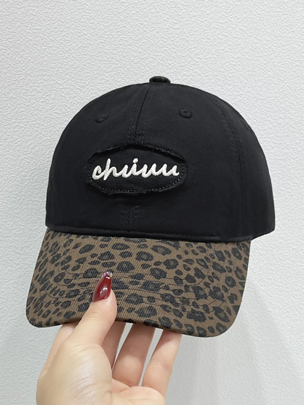 Leopard Print Baseball Cap with Embroidered Letter, image 12