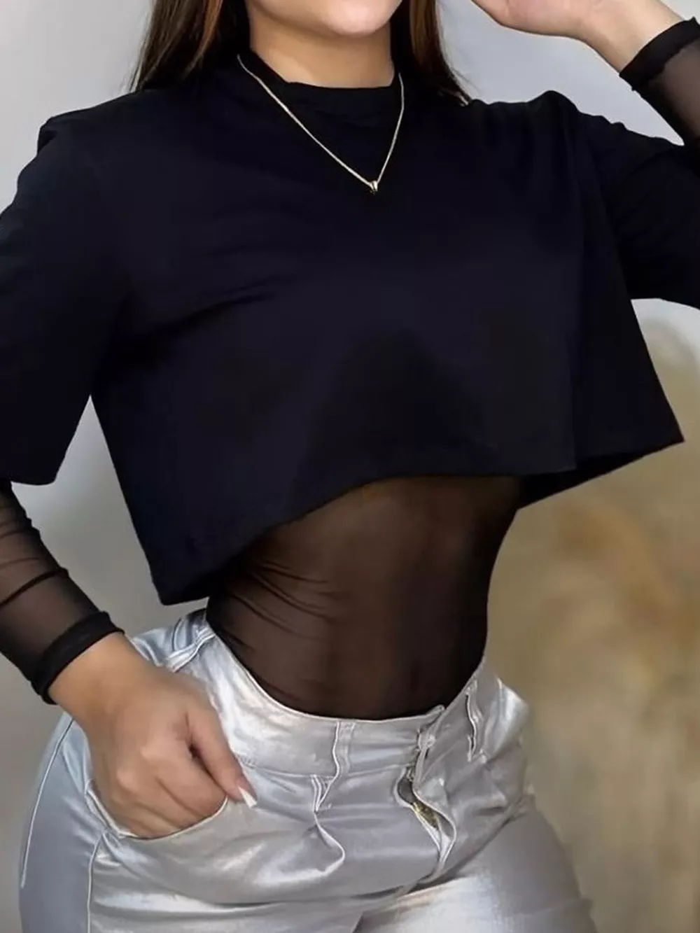 Sheer Mesh Long Sleeve Bodysuit, image 5