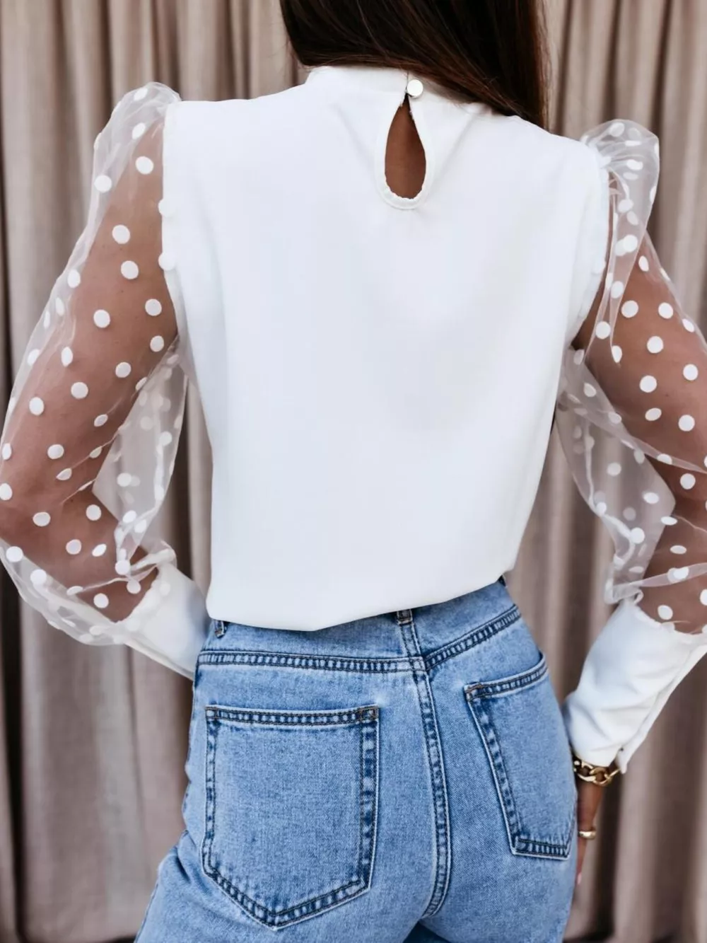 Polka Dot Mesh Sleeve Blouse, image 8