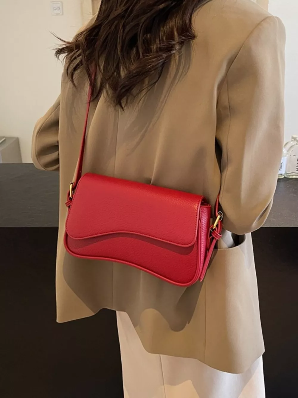 Solid Color Leather Crossbody Bag, image 4