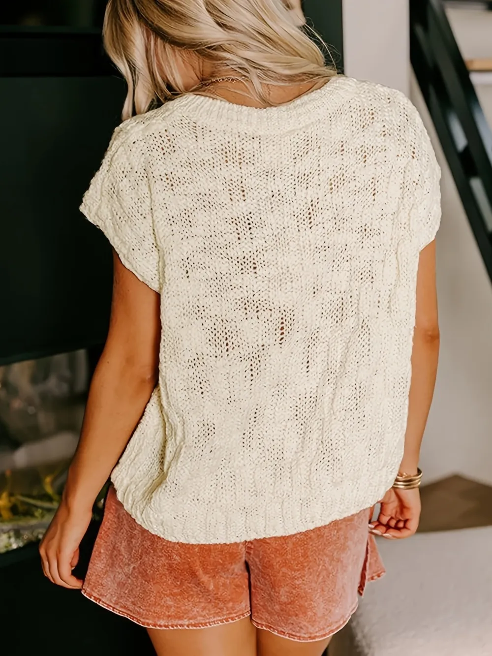 Notched Short Sleeve Sweater, image 5