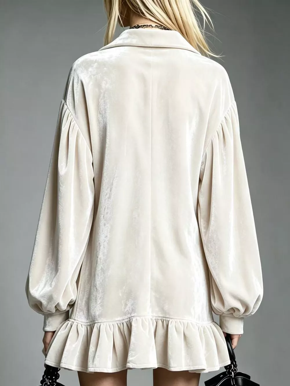 Full Size Velvet Long-Sleeve Ruffle Hem Mini Dress Plus Size, image 11