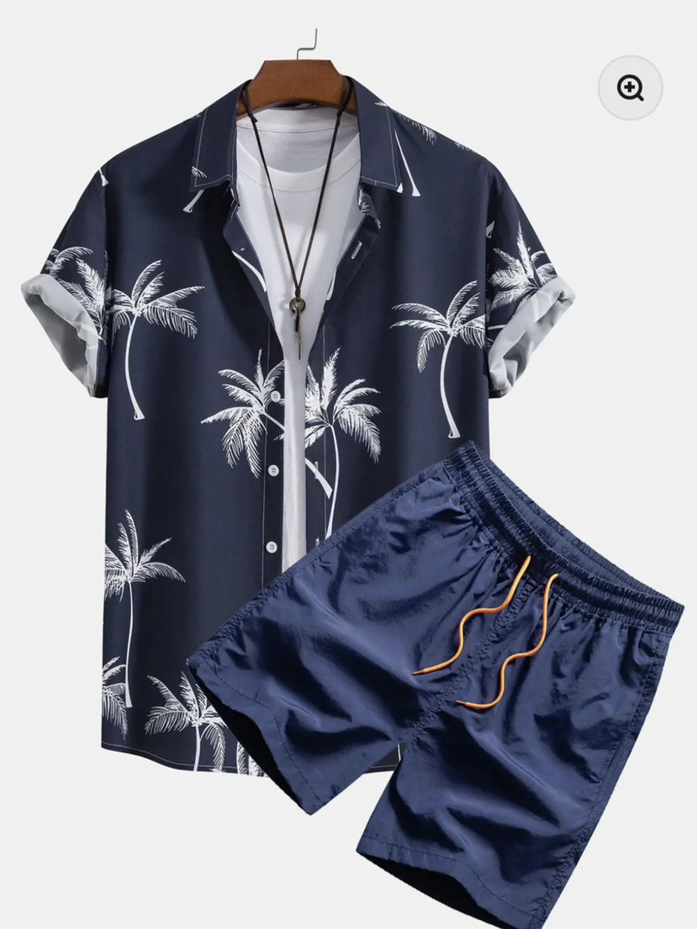 Men's Full Size Palm Tree Print Short Sleeve Shirt and Shorts Set Plus Size, image 2