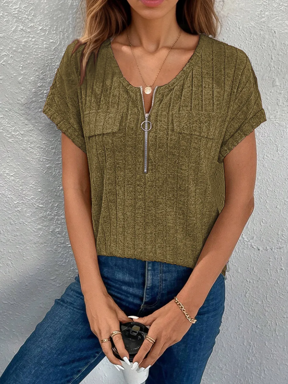 Zip-Front Short Sleeve T-Shirt, image 11