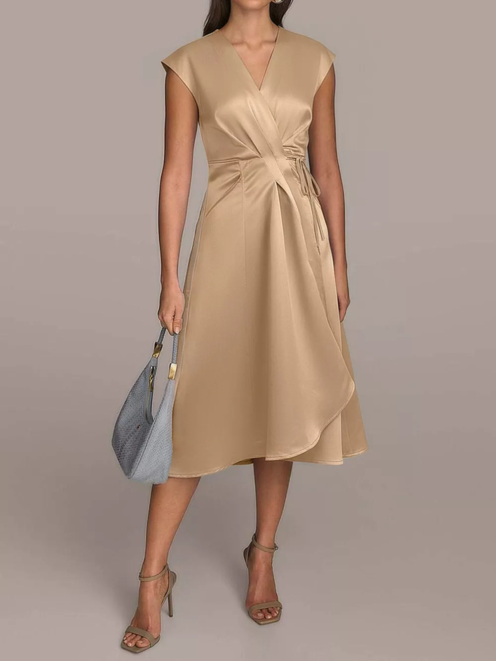 Satin Wrap Midi Dress with Pockets, image 9