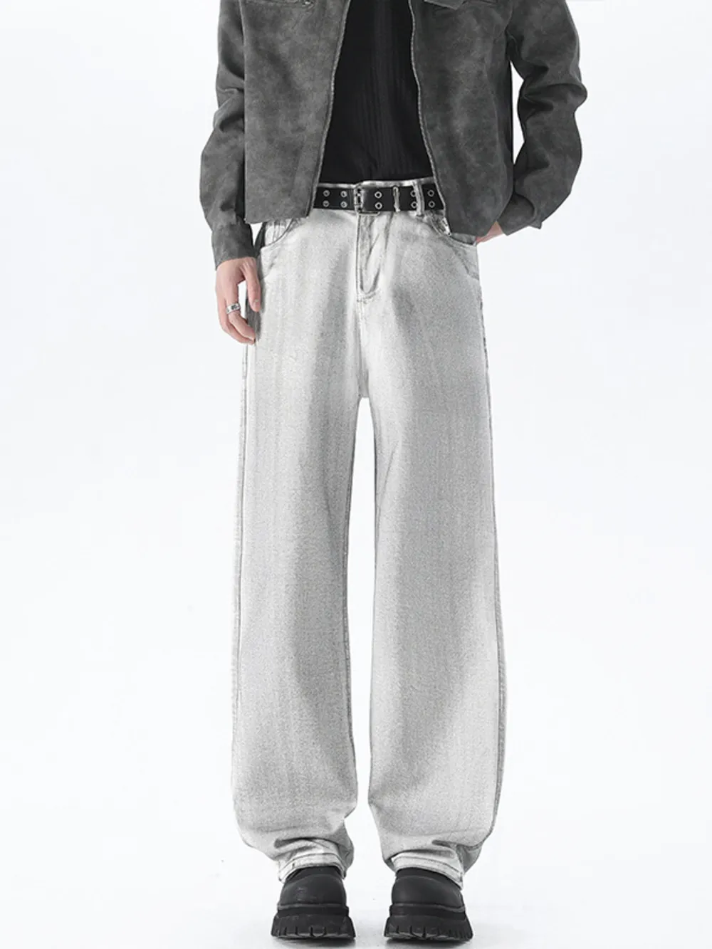 Men's Plus Size Wash Wide Leg Jeans