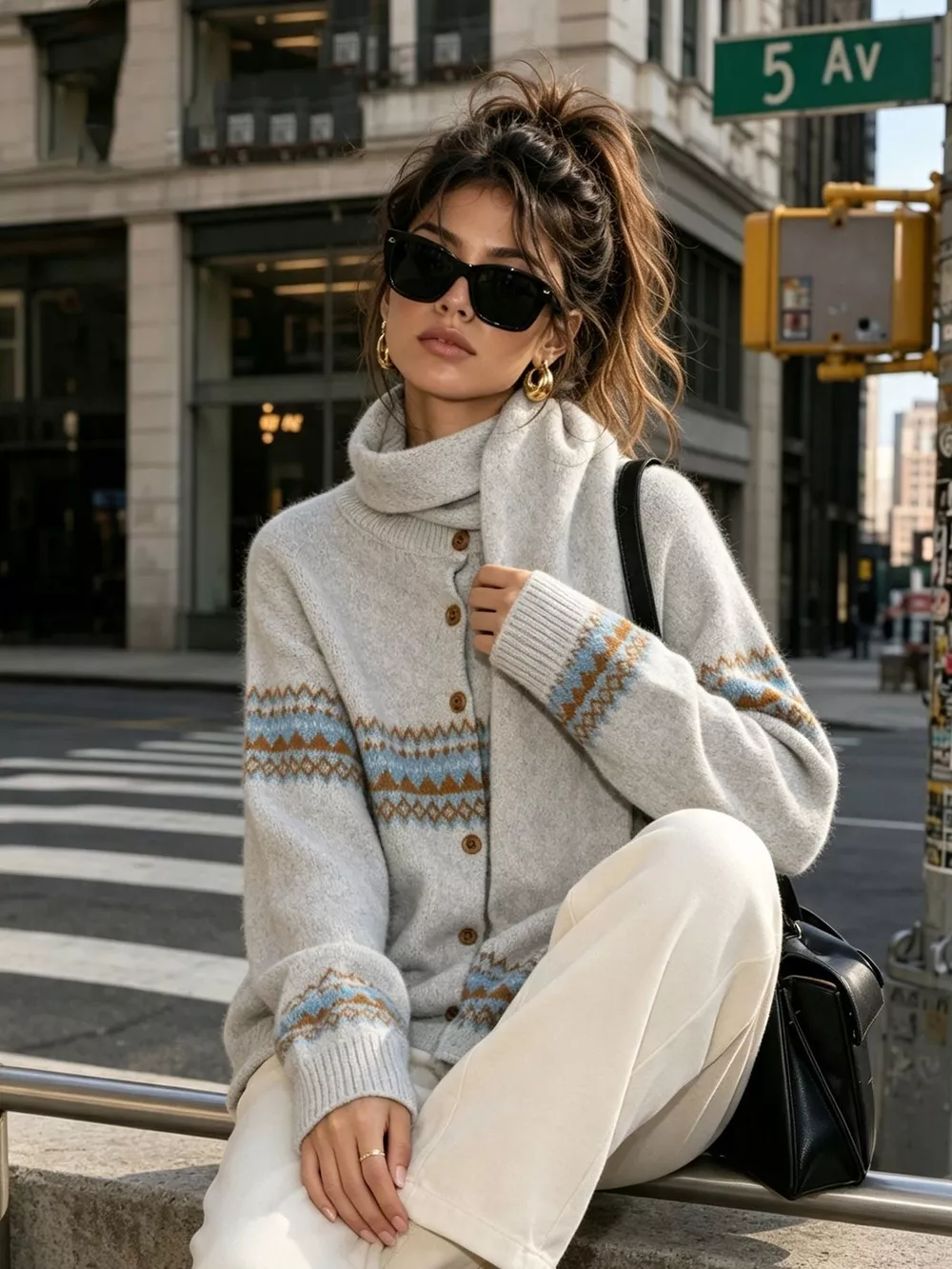 Geometric Button Down Knit Cardigan, image 3