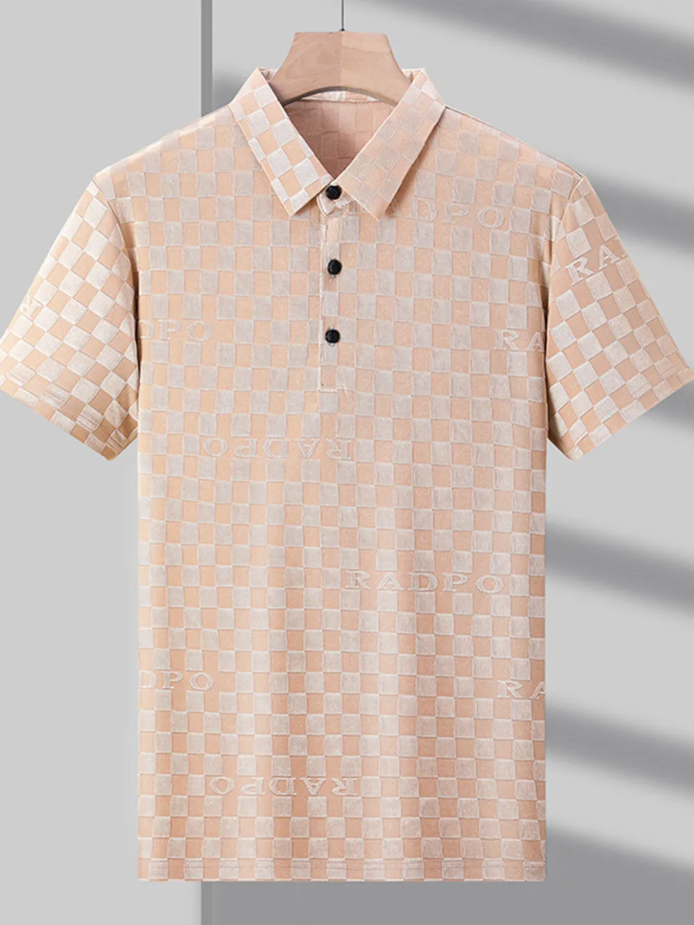 Men's Plus Size Checkered Pattern Short Sleeve Casual Polo Shirt, image 4