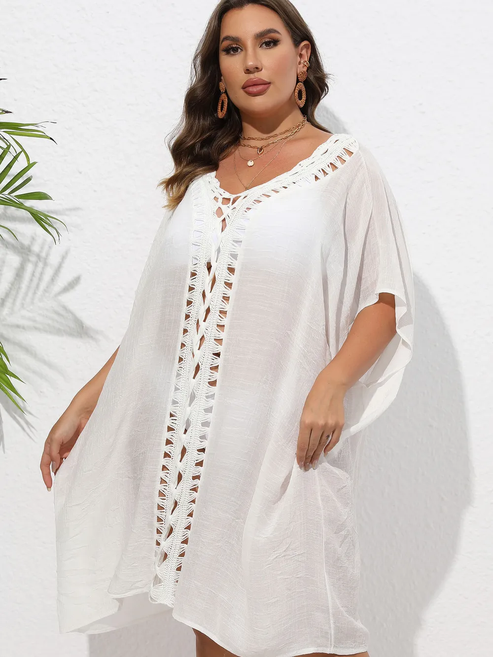 Crochet Trim V-Neck Beach Cover Up Dress, image 6