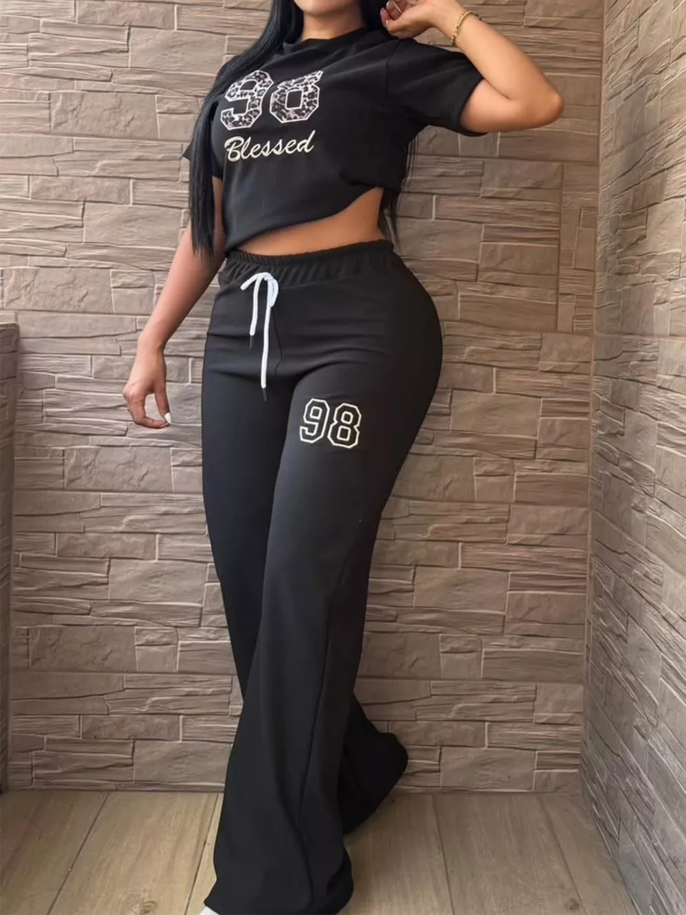 Blessed 98 Leopard Print Crop Top and Wide Leg Pants Set, image 4