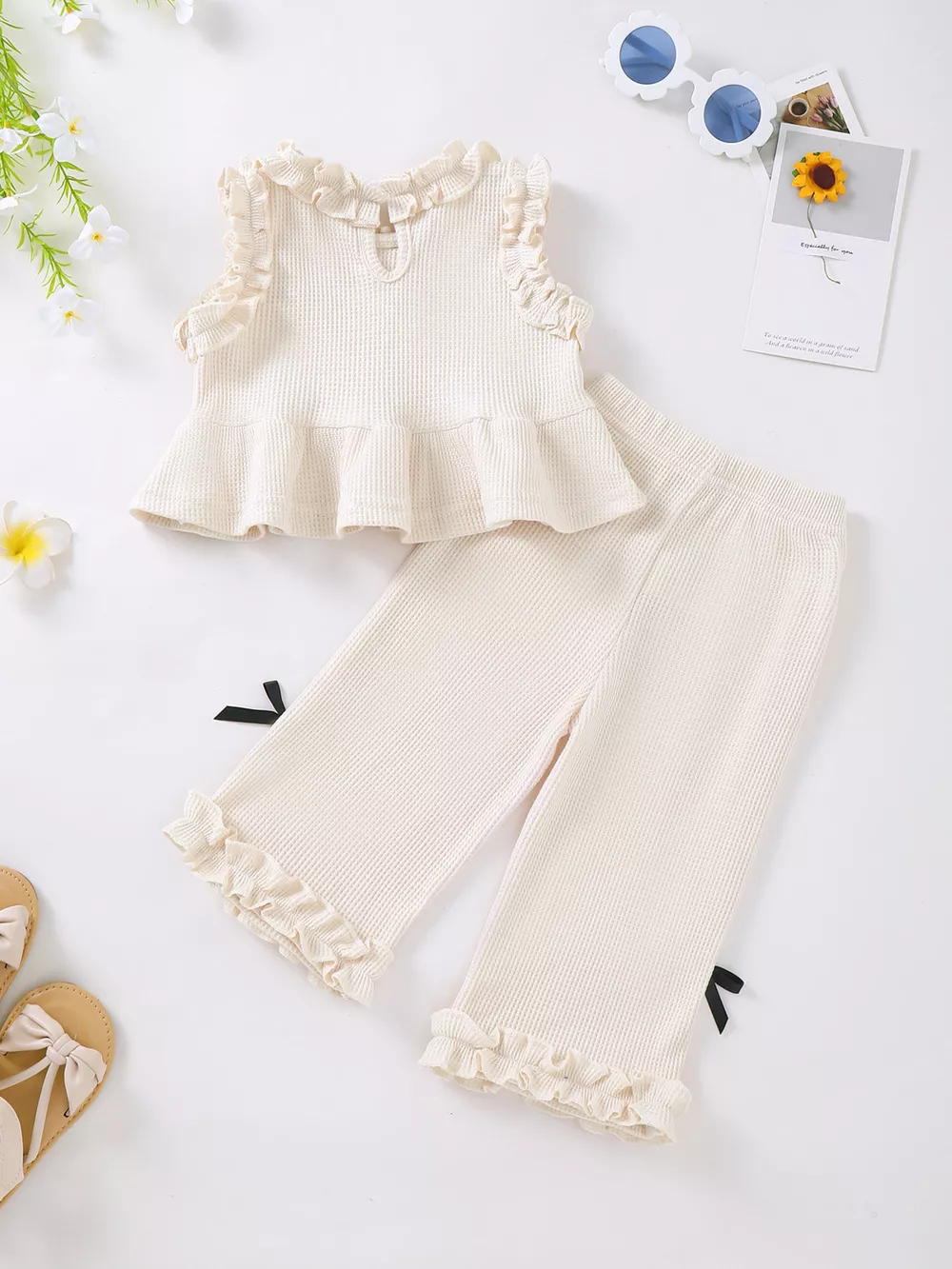 Children's Bow Waffle Knit Top and Pants Set, image 12