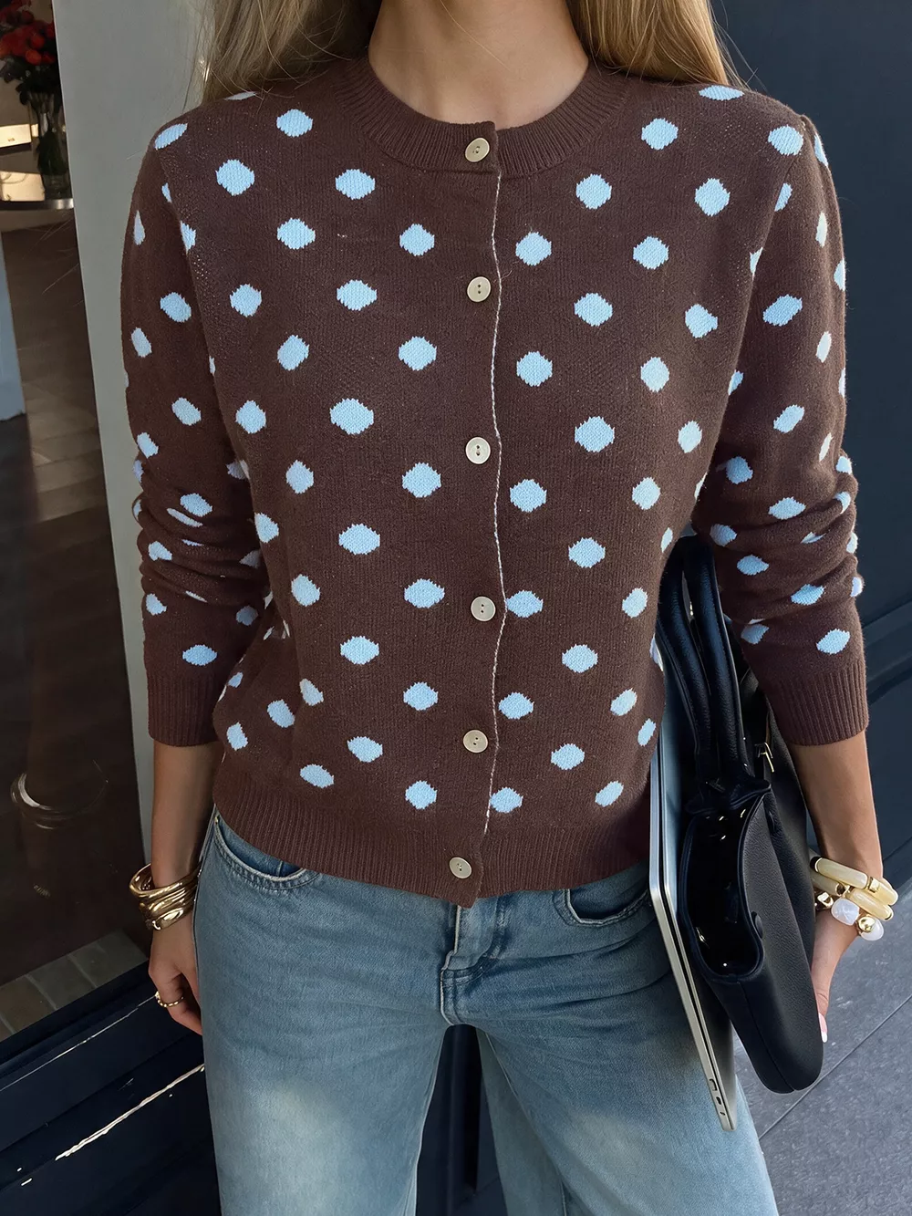 Polka Dot Button Up Cardigan, image 4