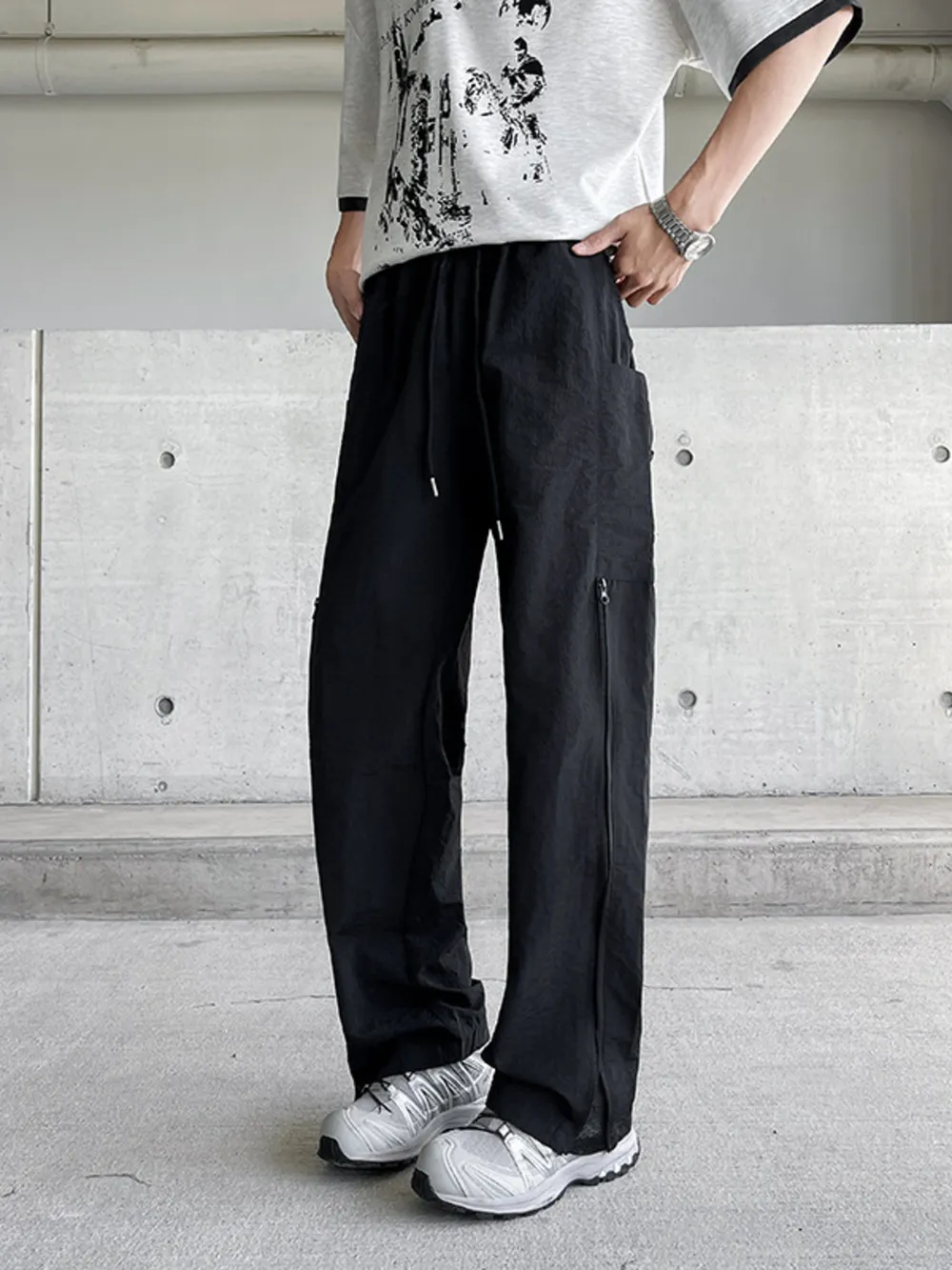 Men's Plus Size Casual Drawstring Wide Leg Pants, image 3